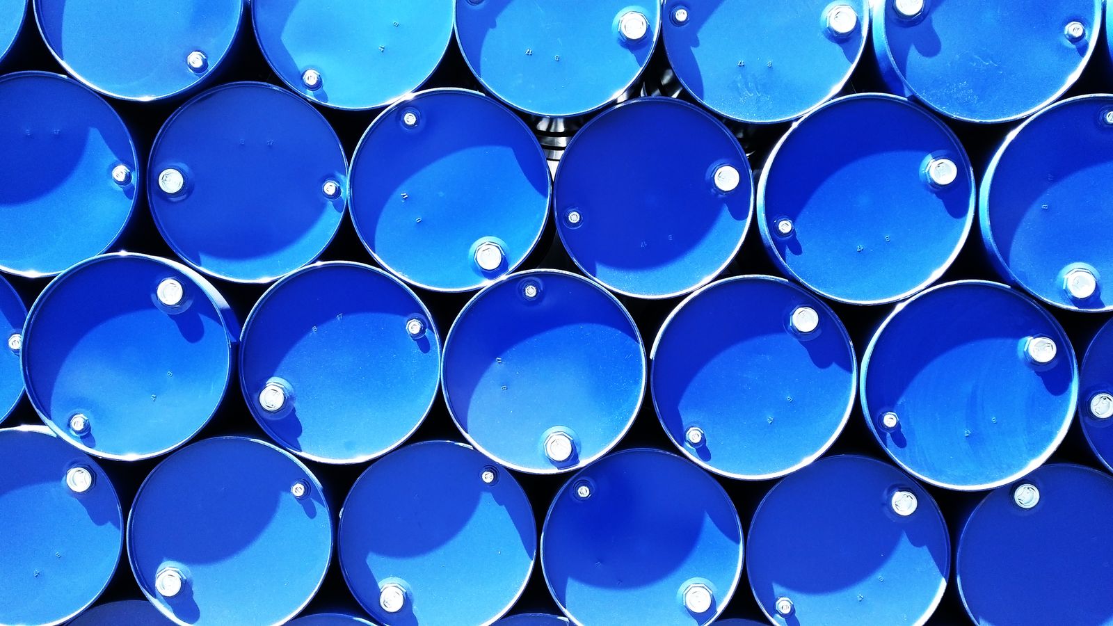 Industrial steel supply drums, viewed from above